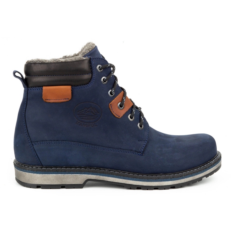 Kampol Botas de inverno de homem em pele 128KAM azul marinho