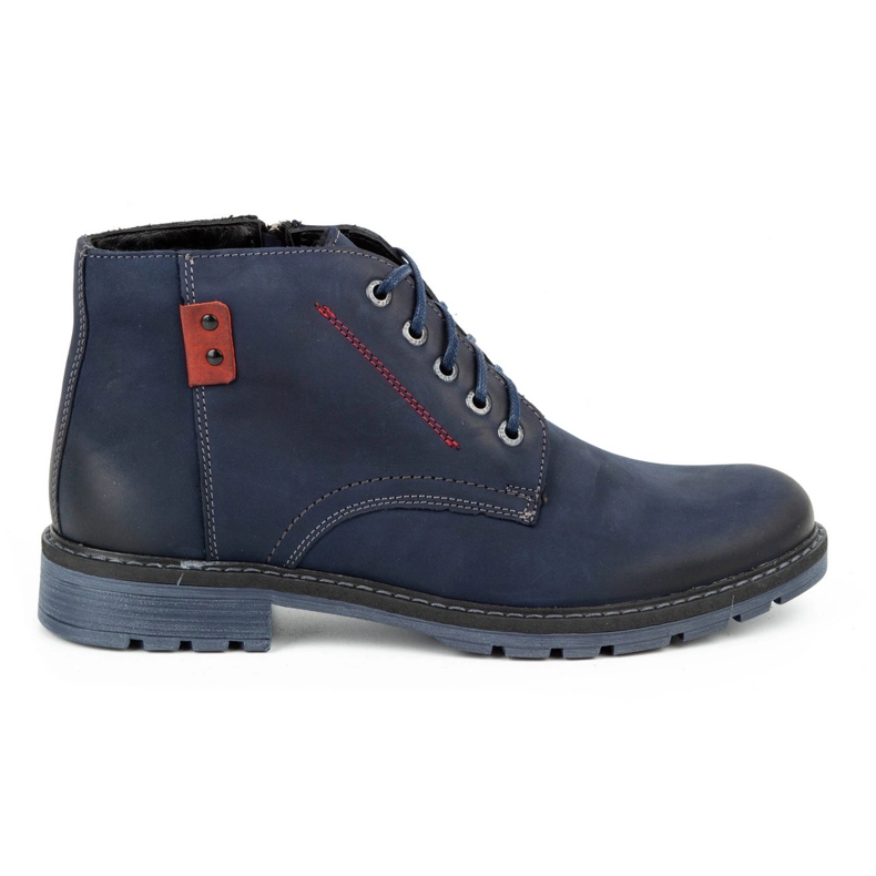 Kampol Botas de inverno de homem em pele 103KAM azul marinho