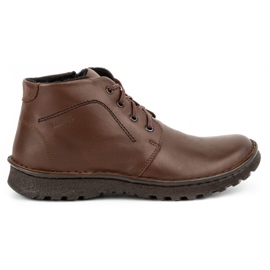 Kampol Botas de inverno de couro com cadarço 131KA marrom castanho