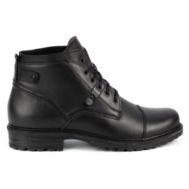 Olivier Botas de homem Military Mpb pretas em pele preto