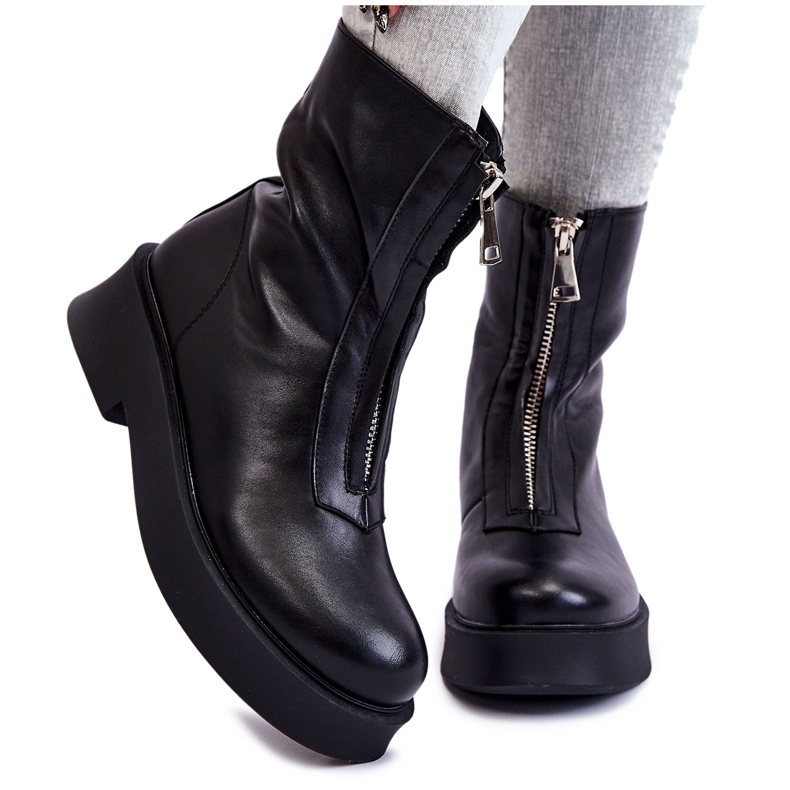 BM Botas Femininas com Zíper On The Platform Preto Laretto