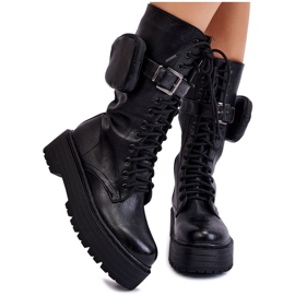 BM Botas femininas Bov com cadarço preto Lillien preto