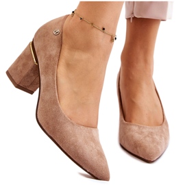 PS1 Sapatos clássicos de salto alto em camurça com enfeites bege Derren castanho PS1 Sapatos clássicos de salto alto em camurça com enfeites bege Derren castanho