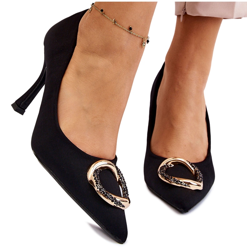 PS1 Saltos altos elegantes com elegante decoração preta preciosa preto