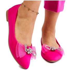 PS1 Bailarinas femininas com decote em V com laço decorativo fúcsia luminoso rosa PS1 Bailarinas femininas com decote em V com laço decorativo fúcsia luminoso rosa