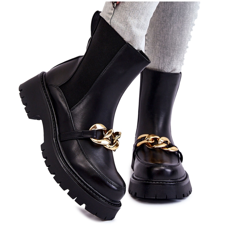 PG1 Botas femininas quentes com decoração frontal preto Tilda