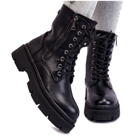 PG1 Botas femininas de couro com cadarço Trapper preto Shanna