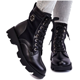 PG1 Botas femininas Trapper com cadarço e aquecimento preto Nomi
