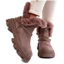 PM1 Botas femininas de camurça com corrente decorativa marrom claro respeito