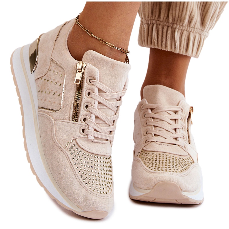 PG1 Sapatos esportivos femininos com zíper decorativo creme Adrea multicolorido