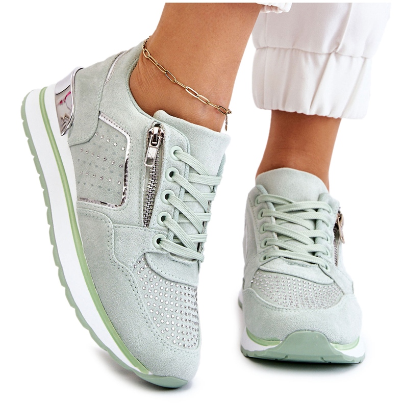 PG1 Sapatos esportivos femininos com zíper decorativo verde Adrea