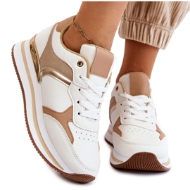 PG1 Tênis esportivo feminino moderno com salto branco e bege Yuki