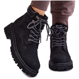 PG1 Botas femininas Trapper isoladas pretas até a metade com cadarço preto