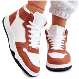 BM Sapatos esportivos femininos de cano alto branco camelo rumor marrom