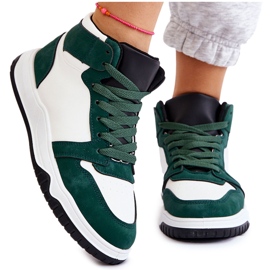 BM Sapatos esportivos femininos de cano alto branco e verde Rumor BM Sapatos esportivos femininos de cano alto branco e verde Rumor
