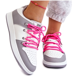 Tênis clássico feminino com cadarço duplo branco-cinza Jella