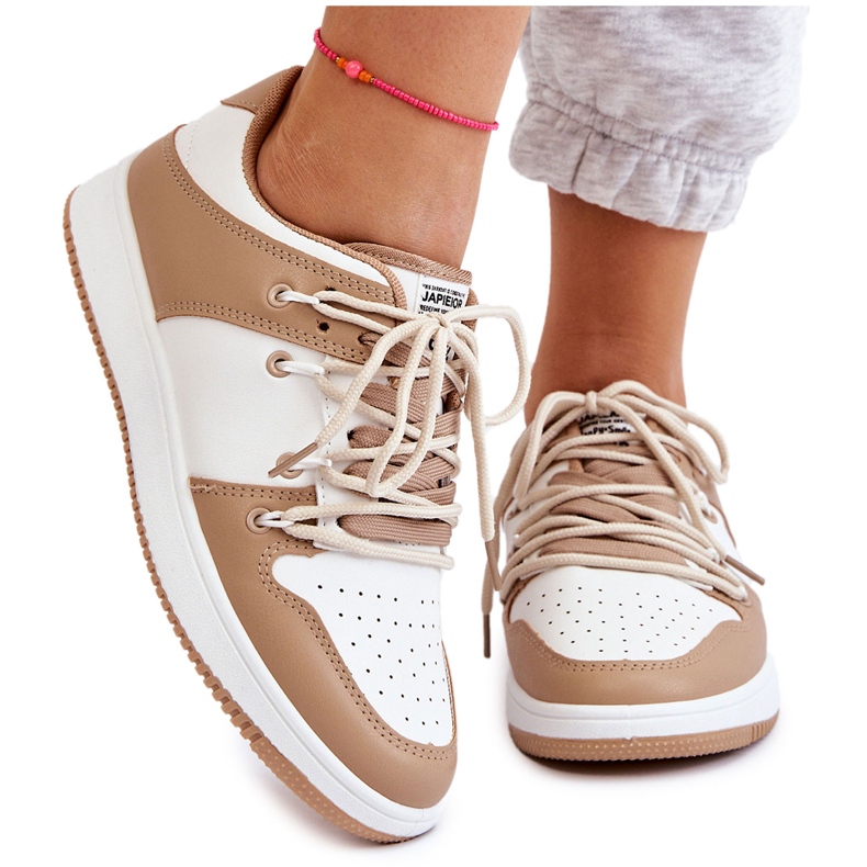 BM Tênis clássico feminino com cadarço duplo branco-bege Jella BM Tênis clássico feminino com cadarço duplo branco-bege Jella
