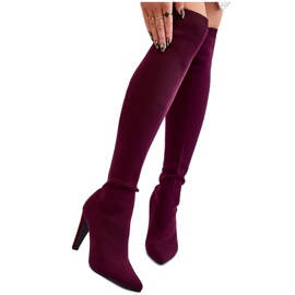 BM Botas Salto Alto Com Meia Renoli Borgonha vermelho multicolorido