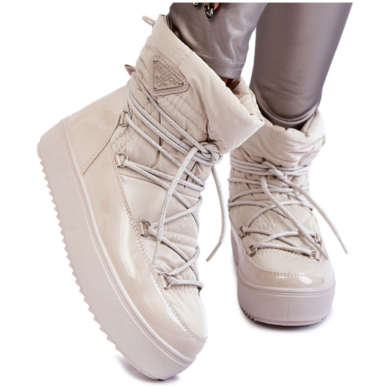 PM1 Botas de neve da moda feminina com cadarço Carrios bege claro