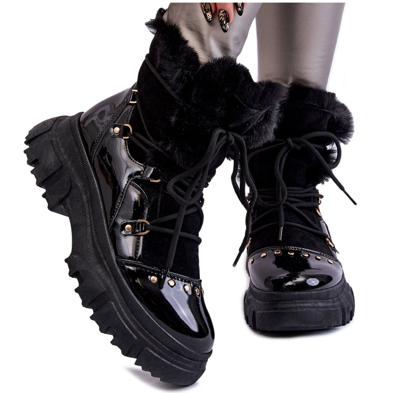 Botas femininas com cadarço de pele preto Merron Botas femininas com cadarço de pele preto Merron
