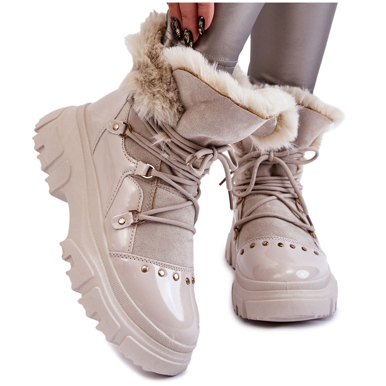Botas femininas com cadarço de pele bege claro Merron