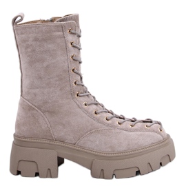 BM Botas de mulher Wayne Khaki com atacadores bege cinza BM Botas de mulher Wayne Khaki com atacadores bege cinza