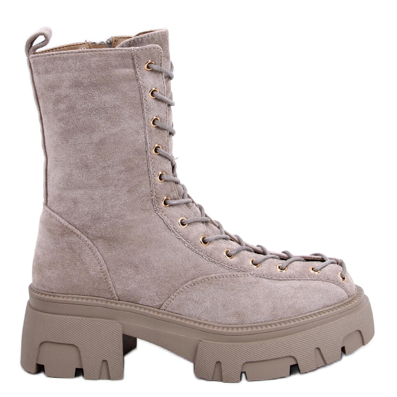 BM Botas de mulher Wayne Khaki com atacadores bege cinza
