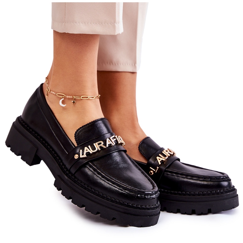 Mocassins de couro letras La.Fi 210001B-PU preto