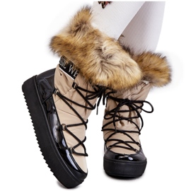 Botas femininas de neve com cadarço bege e preta Santero