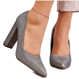 PA1 Sapatos brilhantes no salto prateado e dourado Elmira marrom prata