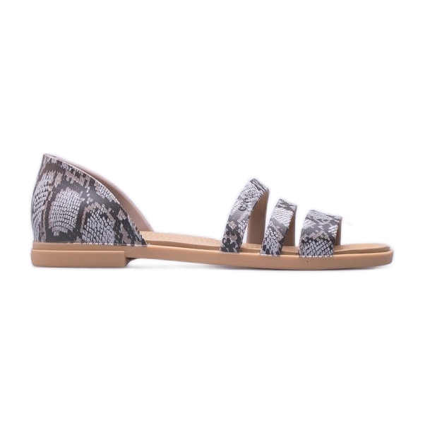 Sandália rasa aberta Crocs Tulum W 206109-15W bege castanho