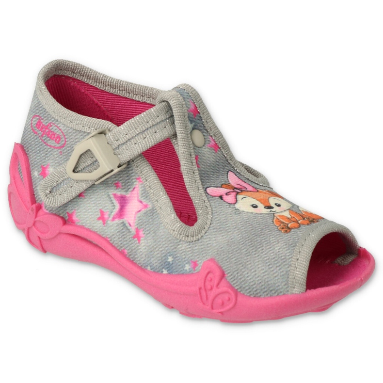 Chinelos infantis Befado 213P137 cinza e rosa com aplicação