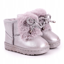 Botas de neve infantis com pele de prata Aurora Botas de neve infantis com pele de prata Aurora