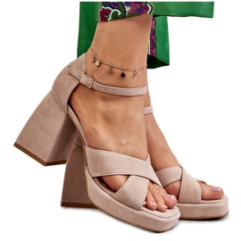 Lewski Shoes Sandálias femininas de camurça com salto esquerdo sapatos 3221 bege marrom