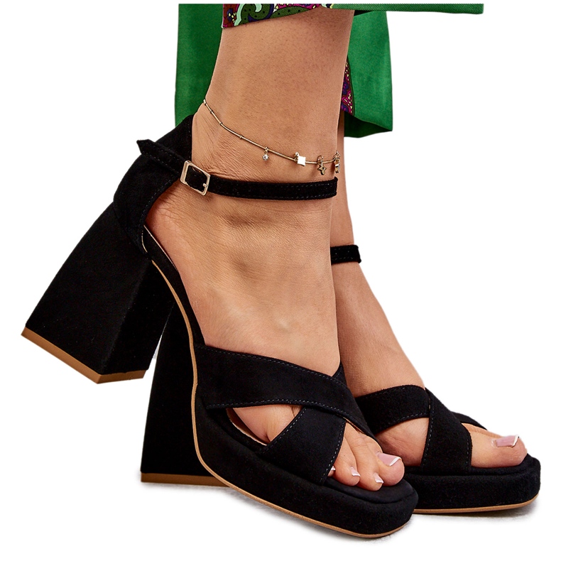 Lewski Shoes Sandália feminina de camurça salto alto Leski 3221 preto