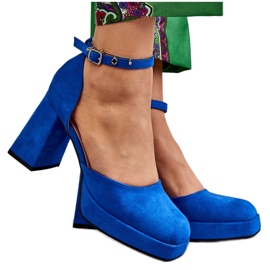 PS2 Sapatos de camurça com salto grosso e plataforma azul diame