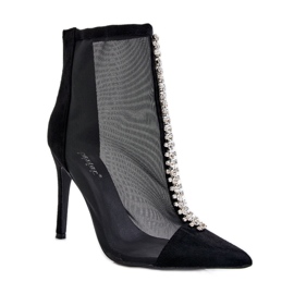 Botas femininas elegantes de salto alto com malha preta Rummi preto