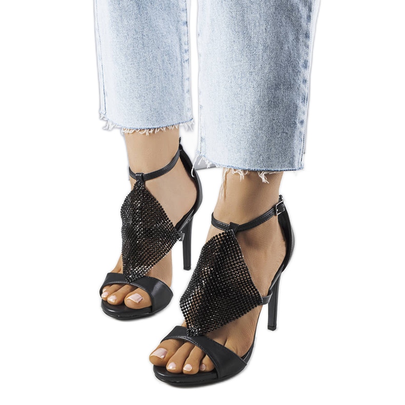 Sandália preta elegante de salto alto Caleb preto