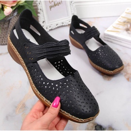 Sapatos de mulher em pele com velcro azul marinho Rieker 41399-14