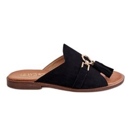 Lewski Shoes Chinelos femininos de camurça sapatos leski 3226 preto