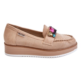PM1 Mocassim feminino com plataforma adornado bege Adelyn