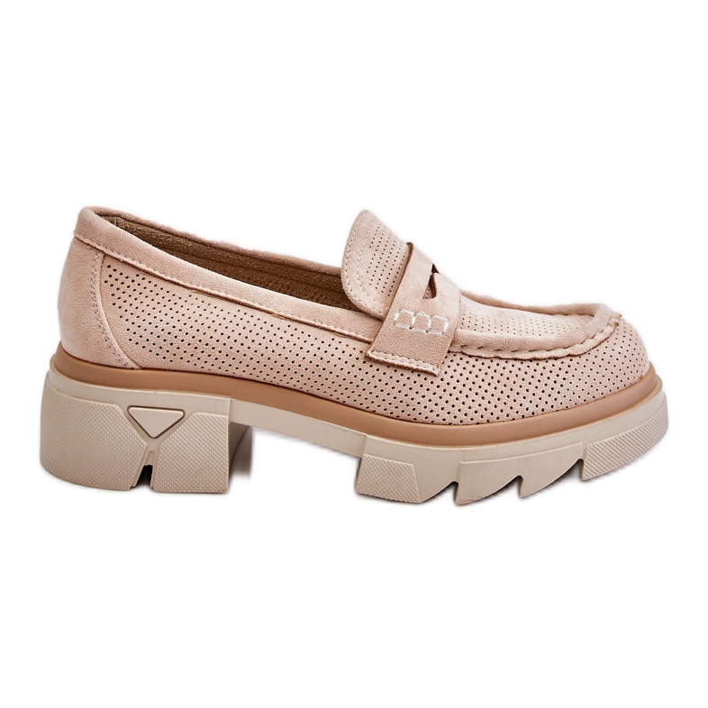 PM1 Mocassim feminino salto baixo bege Fletcher