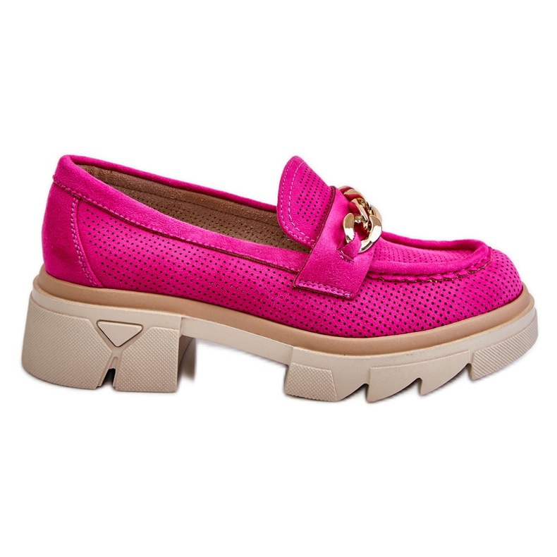 Mocassim feminino Brogues com corrente fúcsia Luella rosa