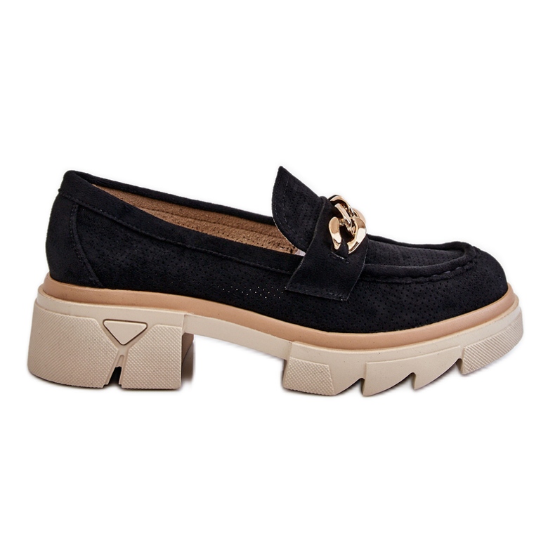 PM1 Mocassim Brogues Feminino com Corrente Preto Luella