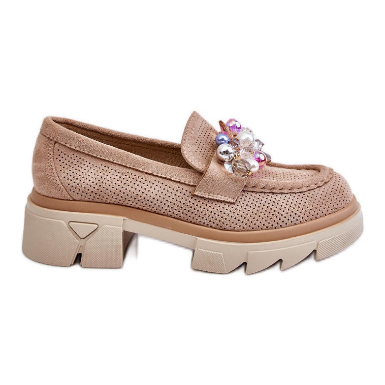 Mocassim Brogues Feminino com Decorações Bege Issac Mocassim Brogues Feminino com Decorações Bege Issac