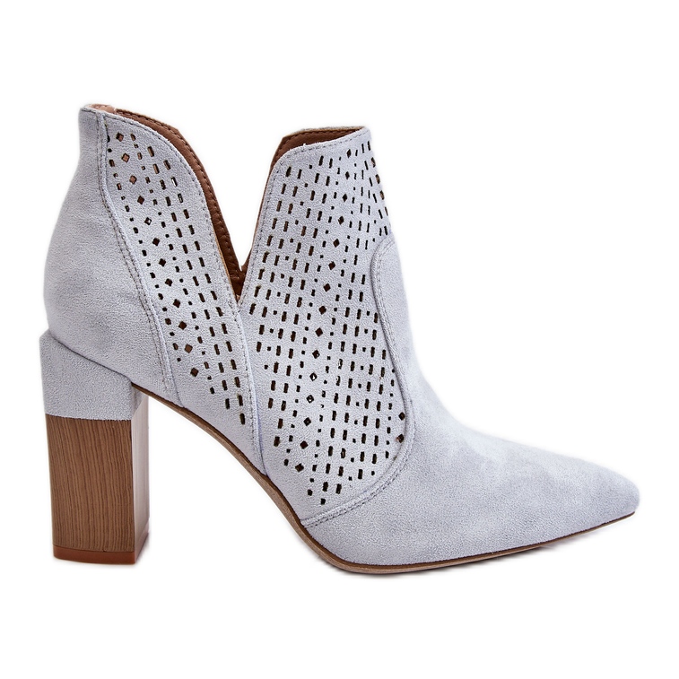 PM1 Botas elegantes de camurça vazadas salto alto cinza Genevi prata