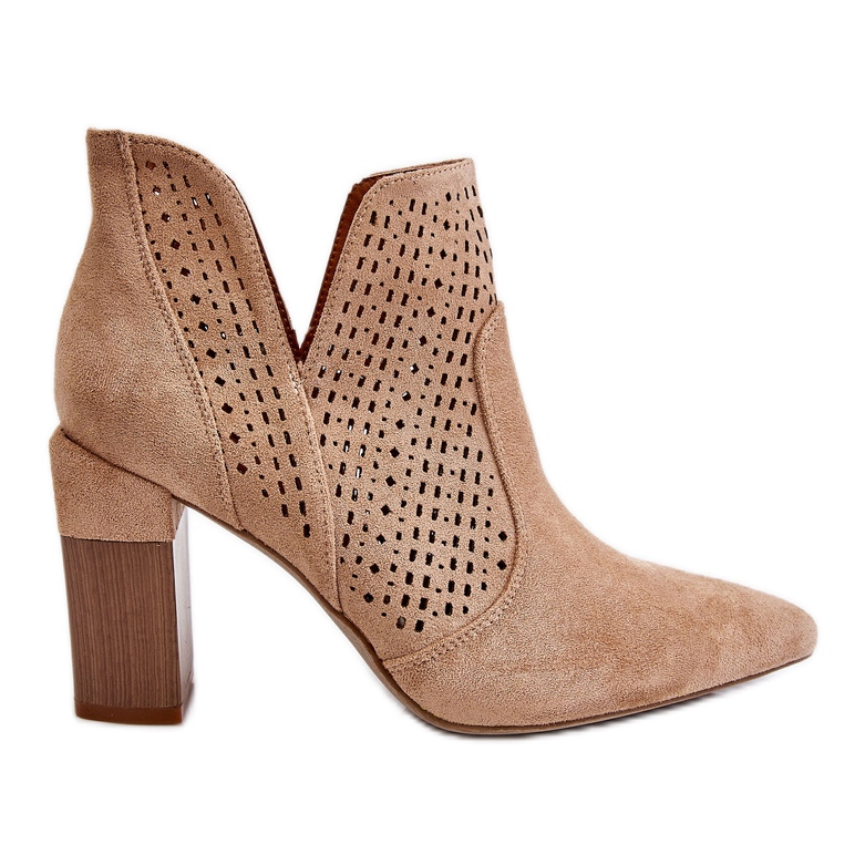 Botas elegantes de camurça vazadas salto alto bege Genevi