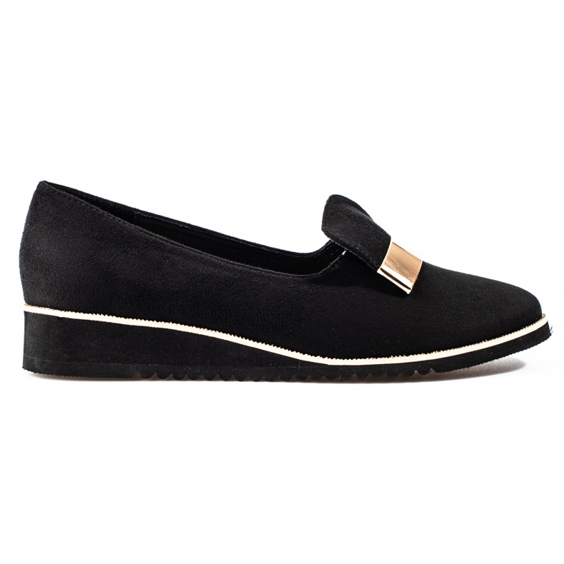 Sapatos de mulher claros Shelovet com decoração dourada em camurça preto