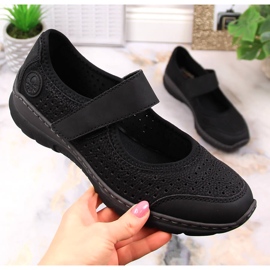 Confortáveis sapatos femininos vazados com velcro preto Rieker L32B5-00 Confortáveis sapatos femininos vazados com velcro preto Rieker L32B5-00