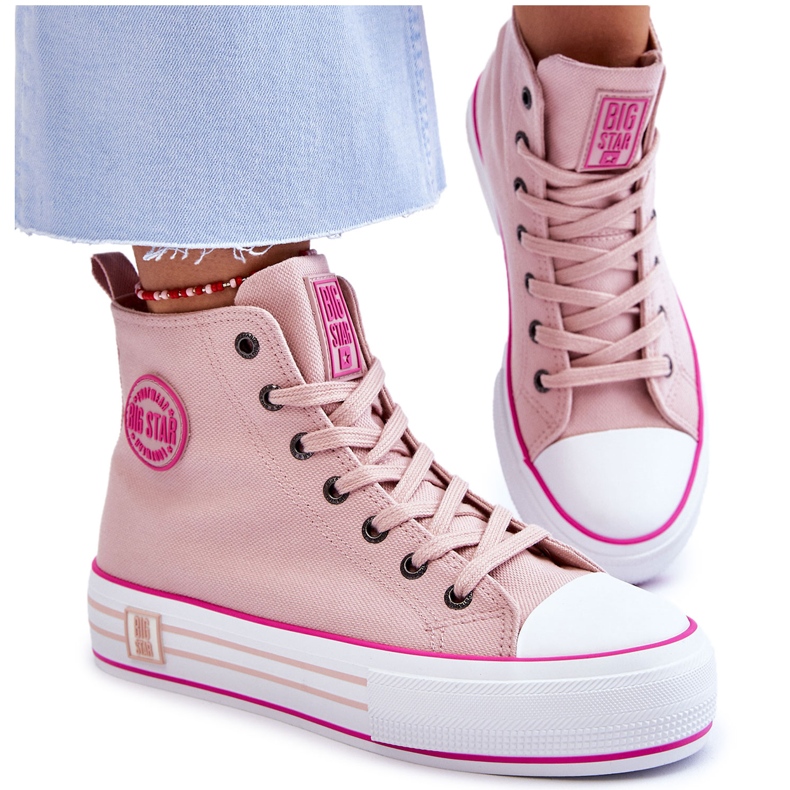Tênis feminino com plataforma de tecido alto Big Star LL274186 rosa